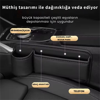 Polham Deri Araç İçi Ön Koltuk Yanı Saklama Kutusu, Telefon, Cüzdan, Bardak Tutucu Düzenleyici Organizer
