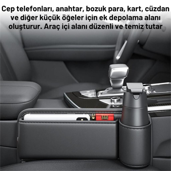 Polham Deri Araç İçi Ön Koltuk Yanı Saklama Kutusu, Telefon, Cüzdan, Bardak Tutucu Düzenleyici Organizer