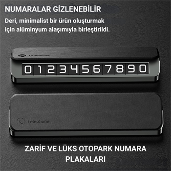 Polham Deri ve Metal Araç İçi Geçici Park Telefon Numaratörü, Gizlenebilir Numaratör, Manyetik Numaralı