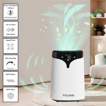 POLHAM Dijital Göstergeli Hava Temizleme Cihazı – HEPA Filtre + Aktif Karbon ,Negatif İyon ,Toz, Polen %99 Temizleme