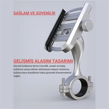 Polham Ful Metal Gidon Uyumlu 360 Derece Dönen Başlık Motorsiklet Telefon Tutucu, Bisiklet, Scooter Uyumlu Sıkıştırmalı Tutucu