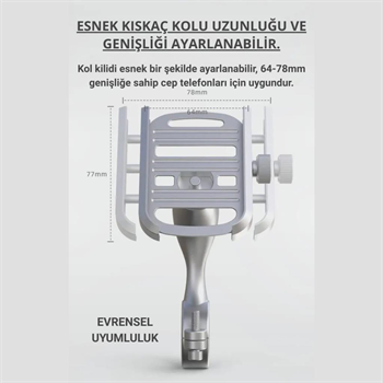 Polham Ful Metal Gidon Uyumlu 360 Derece Dönen Başlık Motorsiklet Telefon Tutucu, Bisiklet, Scooter Uyumlu Sıkıştırmalı Tutucu