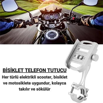 Polham Ful Metal Gidon Uyumlu 360 Derece Dönen Başlık Motorsiklet Telefon Tutucu, Bisiklet, Scooter Uyumlu Sıkıştırmalı Tutucu