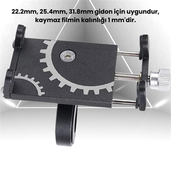 Polham Ful Metal Gidon Uyumlu Motorsiklet Telefon Tutucu, Bisiklet, Scooter Uyumlu Sıkıştırmalı Tutucu