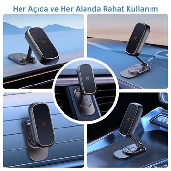 Polham Güçlü Mıknatıslı Metal Araç İçi Telefon Tutucu, Mutfak Duvarı, Masa Üstü Telefon Tutucu Döner Başlıklı