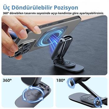 Polham Güçlü Mıknatıslı Metal Araç İçi Telefon Tutucu, Mutfak Duvarı, Masa Üstü Telefon Tutucu Döner Başlıklı