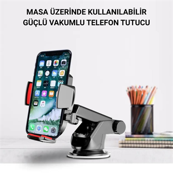 Polham Güçlü Vantuzlu Araç içi Cam ve Torpido Üstü Telefon Tutucu, Uzayabilen, Ergonomik 360 Derece Dönebilen