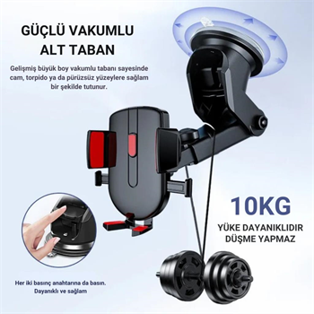 Polham Güçlü Vantuzlu Araç içi Cam ve Torpido Üstü Telefon Tutucu, Uzayabilen, Ergonomik 360 Derece Dönebilen