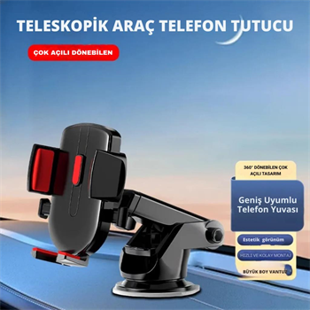 Polham Güçlü Vantuzlu Araç içi Cam ve Torpido Üstü Telefon Tutucu, Uzayabilen, Ergonomik 360 Derece Dönebilen
