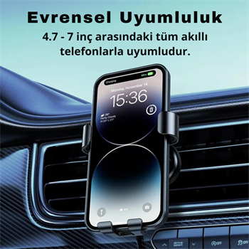 Polham Havalandırma Girişli Araç Telefon Tutucu, Titremez Düşmez Otomatik Kilitli Telefon Tutucu