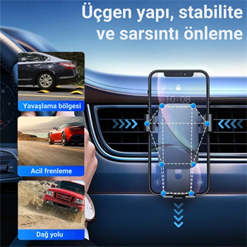Polham Havalandırma Girişli Araç Telefon Tutucu, Titremez Düşmez Otomatik Kilitli Telefon Tutucu