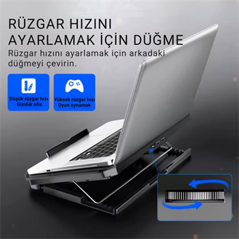 Polham Hızı Ayarlanabilir Laptop Soğutucu Notebook Standı - 4 Kademeli Yükseklik Ayarlı, 2 USB Girişli Stand