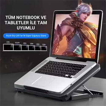 Polham Hızı Ayarlanabilir Laptop Soğutucu Notebook Standı - 4 Kademeli Yükseklik Ayarlı, 2 USB Girişli Stand