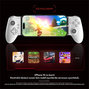 Polham iPhone 15 Üzeri ve Android Uyumlu Type-C Mobil Oyun Kolu | Pro Seri Joystick | Şarj Özellikli Gamepad
