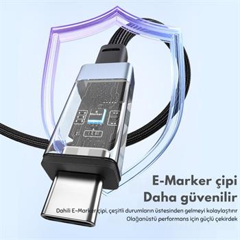Polham Jasoz 2 Metre 240W 4.0 Thunderbolt Type-C to Type-C Şarj, Data ve 8K 60Hz Görüntü Aktarım Kablosu