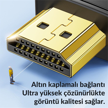 Polham Jasoz Altın Kaplama 1 Metre HD Series 120hz 8K HDMI to HDMI 2.1V HDMI Kablosu Görüntü Aktarım Kablosu