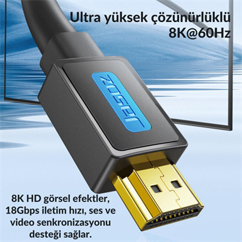Polham Jasoz Altın Kaplama 1 Metre HD Series 120hz 8K HDMI to HDMI 2.1V HDMI Kablosu Görüntü Aktarım Kablosu