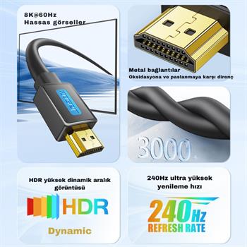 Polham Jasoz Altın Kaplama 2 Metre HD Series 120hz 8K HDMI to HDMI 2.1V HDMI Kablosu Görüntü Aktarım Kablosu