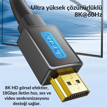 Polham Jasoz Altın Kaplama 2 Metre HD Series 120hz 8K HDMI to HDMI 2.1V HDMI Kablosu Görüntü Aktarım Kablosu