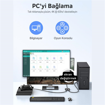 Polham Jazos 2in1 Çift Yönlü HDMI Switch Adaptör, 4K 60Hz, Çift Ekran Bağlantılı Çevirici, TV,PC,Projektör