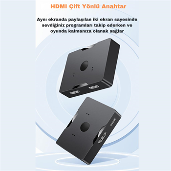 Polham Jazos 2in1 Çift Yönlü HDMI Switch Adaptör, 4K 60Hz, Çift Ekran Bağlantılı Çevirici, TV,PC,Projektör