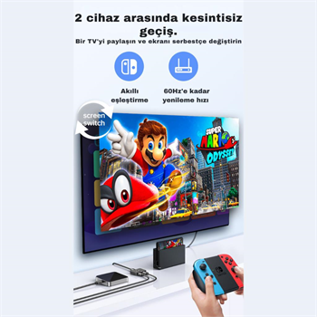 Polham Jazos 2in1 Çift Yönlü HDMI Switch Adaptör, 4K 60Hz, Çift Ekran Bağlantılı Çevirici, TV,PC,Projektör