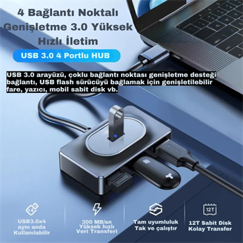 Polham Jazos 4in1 Type C to 4x USB 3.0 Çoğaltıcı Hup Adaptör, Klavye, Mouse, Yazıcı, USB Okuyucu