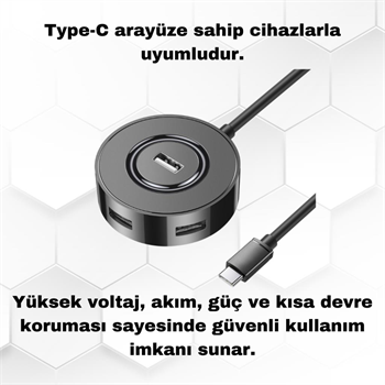 Polham Jazos 4in1 Type C to 4x USB 2.0 Çoğaltıcı Okuyucu Hup Adaptör, Klavye, Mouse, Yazıcı, USB Okuyucu