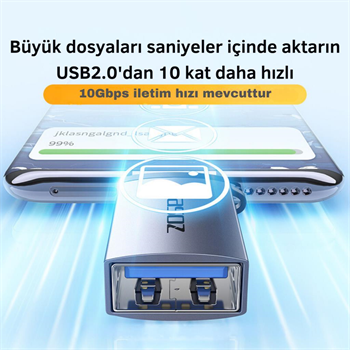 Polham Jazos Type-C to USB 3.1 OTG Dönüştürücü Adaptör, 10 Gbps Veri Aktarım, Mini USB Çevirici