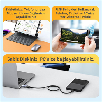 Polham Jazos Type-C to USB 3.1 OTG Dönüştürücü Adaptör, 10 Gbps Veri Aktarım, Mini USB Çevirici
