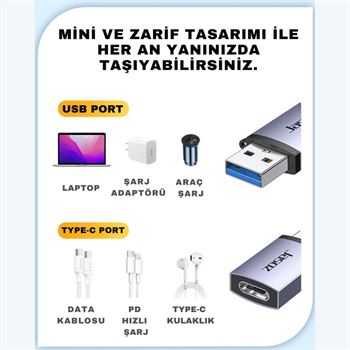 Polham Jazos USB 3.1 To Type-C OTG Dönüştürücü Adaptör, 10 Gbps Veri Aktarım, Mini Type C Çevirici