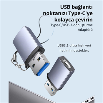 Polham Jazos USB 3.1 To Type-C OTG Dönüştürücü Adaptör, 10 Gbps Veri Aktarım, Mini Type C Çevirici