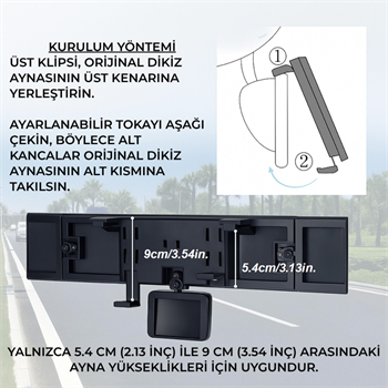 Polham Kavisli Ultra Geniş Araç İçi Dikiz Aynası | Ekstra Yan ve Kör Nokta Aynalı, Tüm Araçlara Uyumlu