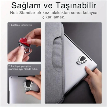 Polham Kaymaz Metal 2 adet 5MM 3M Yapışkanlı Katlanabilir Ultra Mini Laptop Standı,Portatif Taşınabilir