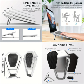 Polham Kaymaz Metal 2 adet 5MM 3M Yapışkanlı Katlanabilir Ultra Mini Laptop Standı,Portatif Taşınabilir