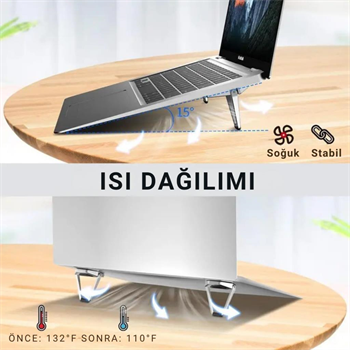 Polham Kaymaz Metal 2 adet 5MM 3M Yapışkanlı Katlanabilir Ultra Mini Laptop Standı,Portatif Taşınabilir