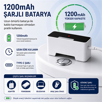 Polham Kızılötesi Sensörlü Otomatik Sifon Aparatı – Temassız Kullanım, Suya Dayanıklı, 1200mAh Şarjlı
