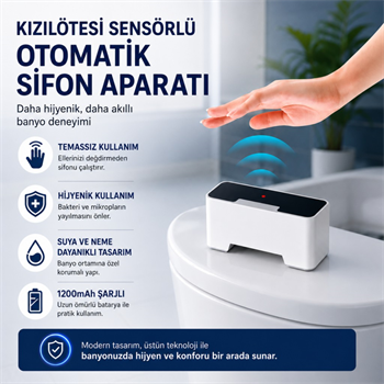 Polham Kızılötesi Sensörlü Otomatik Sifon Aparatı – Temassız Kullanım, Suya Dayanıklı, 1200mAh Şarjlı