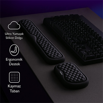 Polham Klavye ve Mouse İçin Ergonomik Bilek Destek Seti, Ultra Yumuşak Silikon Dolgulu Kaymaz, Bilek Yastığı