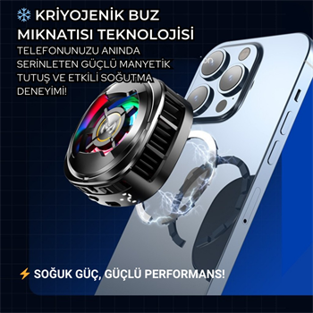 Polham MagSafe Uyumlu Telefon Soğutucu – Dijital Isı Göstergeli, RGB LED Işıklı, Turbo Fanlı 6000 RPM, Klipsli Tutucu