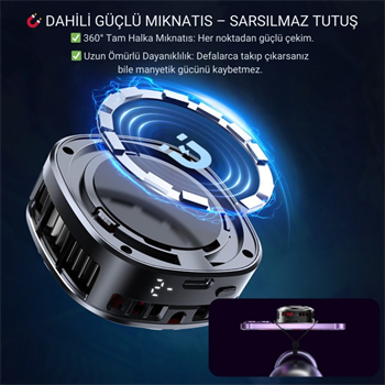 Polham MagSafe Uyumlu Telefon Soğutucu – Dijital Isı Göstergeli, RGB LED Işıklı, Turbo Fanlı 6000 RPM, Klipsli Tutucu