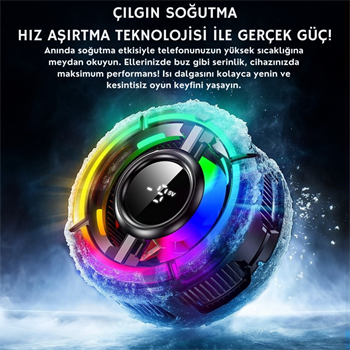 Polham Magsafe ve Klipsli RGB LED Süper Soğutucu | 6000RPM Ultra Hızlı Fan | Dijital Ekranlı Isı Göstergeli