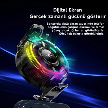 Polham Magsafe ve Klipsli RGB LED Süper Soğutucu | 6000RPM Ultra Hızlı Fan | Dijital Ekranlı Isı Göstergeli