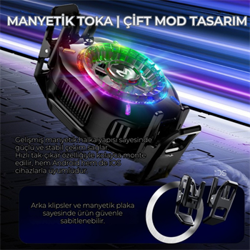 Polham MagSafe ve Klipsli Süper Hızlı Telefon Soğutucu | 5000RPM, RGB LED, Dijital Isı Göstergeli