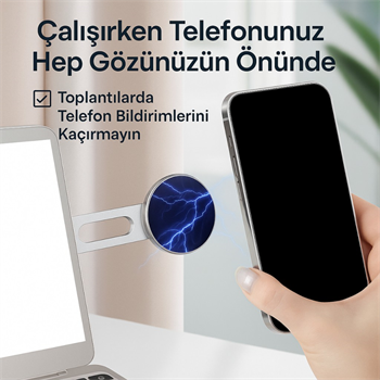 Polham Manyetik Telefon Tutucu | Laptop, Araba Ekranı ve Monitör Uyumlu – Güçlü Mıknatıs, İz Bırakmayan Yapışkan, Katlanabilir Alüminyum