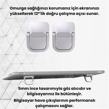 Polham Metal 2 adet 5MM 3M Yapışkanlı Katlanabilir Ultra Mini Laptop Standı,Portatif Taşınabilir