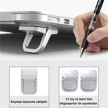 Polham Metal 2 adet 5MM 3M Yapışkanlı Katlanabilir Ultra Mini Laptop Standı,Portatif Taşınabilir