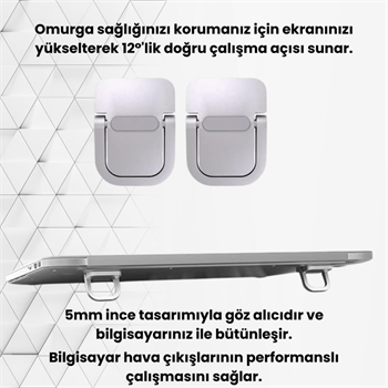 Polham Metal 2 adet 5MM 3M Yapışkanlı Katlanabilir Ultra Mini Laptop Standı,Portatif Taşınabilir