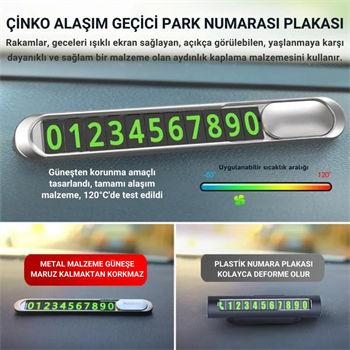 Polham Metal Araç İçi Geçici Park Numaratörü, Gizlenebilir Numaralı, Fosforlu, Manyetik Numaralı Numaratör