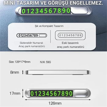 Polham Metal Araç İçi Geçici Park Numaratörü, Gizlenebilir Numaralı, Fosforlu, Manyetik Numaralı Numaratör